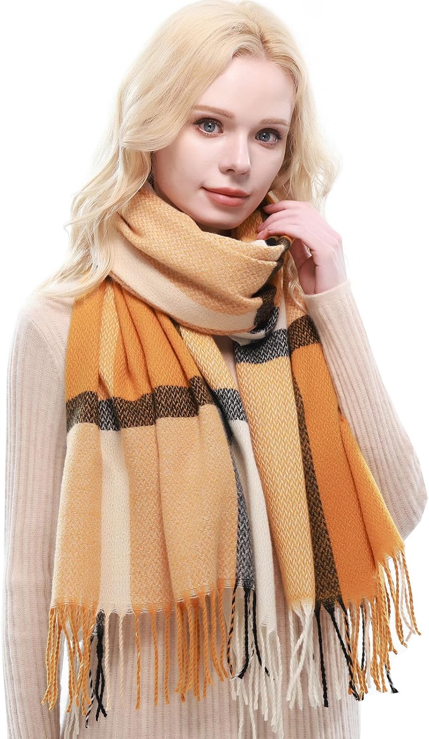 RIIQIICHY Plaid Scarf for Women Fall Winter Pashmina Scarves Wraps for Cold Weather Warm Large