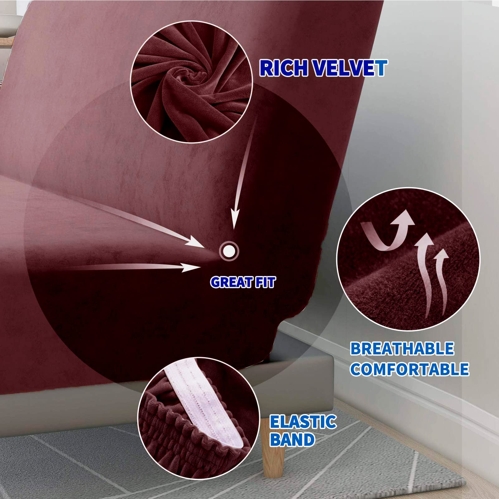 CHELZEN Velvet Futon Cover High Stretch Armless Couch Covers Spandex Fabric Sofa Bed Slipcover Anti Slip Furniture Protector (Futon - Image 3