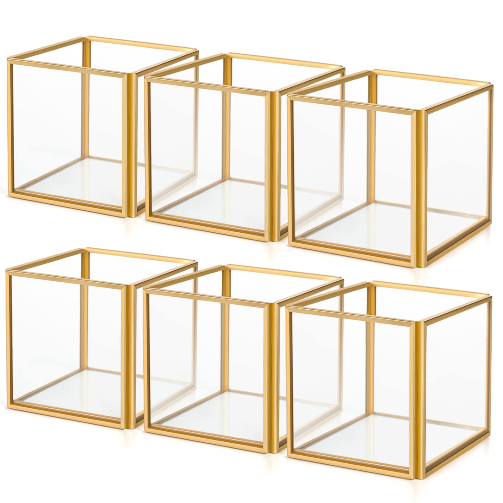 2.8" Mini Glass Hurricane Candle Holder, (Set of 6), Golden Frame Glass Candle Holder Wedding Table Decor, Spa, Hotel, Festival, Home Decoration
