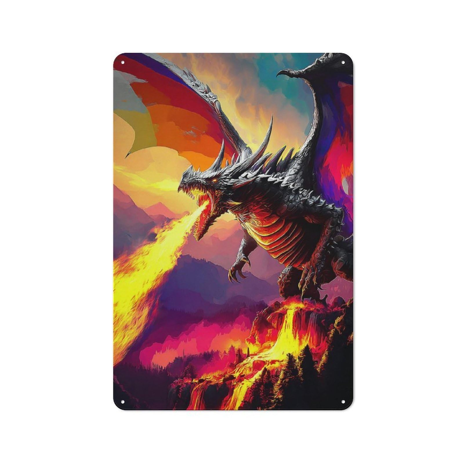 Junmoney Fiery Dragon's Breath Tin Wall Plaque 30X20cm With For Café Or Restaurant, Suited To Restaurant Decor Fans