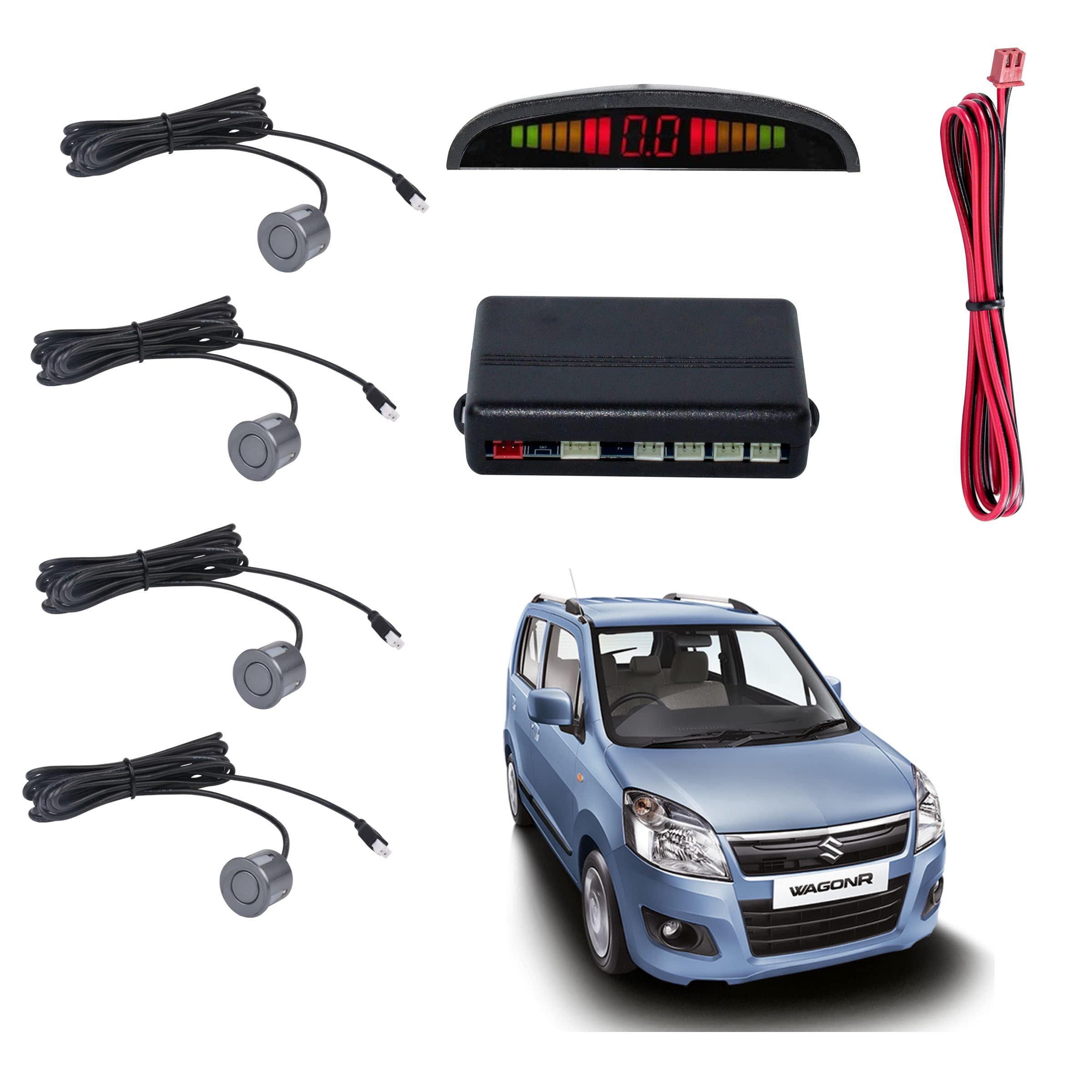 Car Reverse Parking Sensor with LED Display 4 Sensor Reverse Parking Auto Radar Detectors For Maruti Suzuki WagonR (Silver)-picture-31