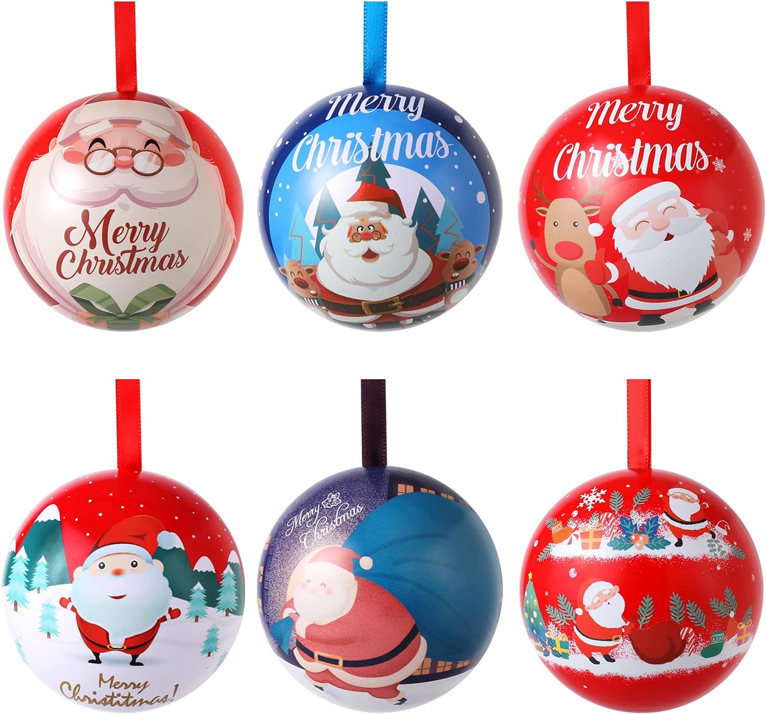 OMaraco Christmas Ball Ornaments, 6pcs Christmas Candy Ball Box Jar