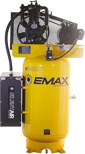 EMAX Compresor de aire estacionario E350 - 5hp 80 Gal. Compresor industrial monofásico de 2 etapas con bomba lubricada a presión y sistema de aire