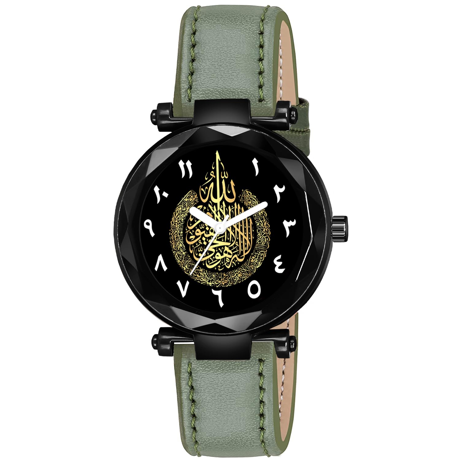 Sky Mart Analog Round Black Dial Stylish Green Strap Islamic Muslim Wrist Watch for Women and Girls, Pack of 1 – AYATULKURSI-GEN-BK-GRN-L