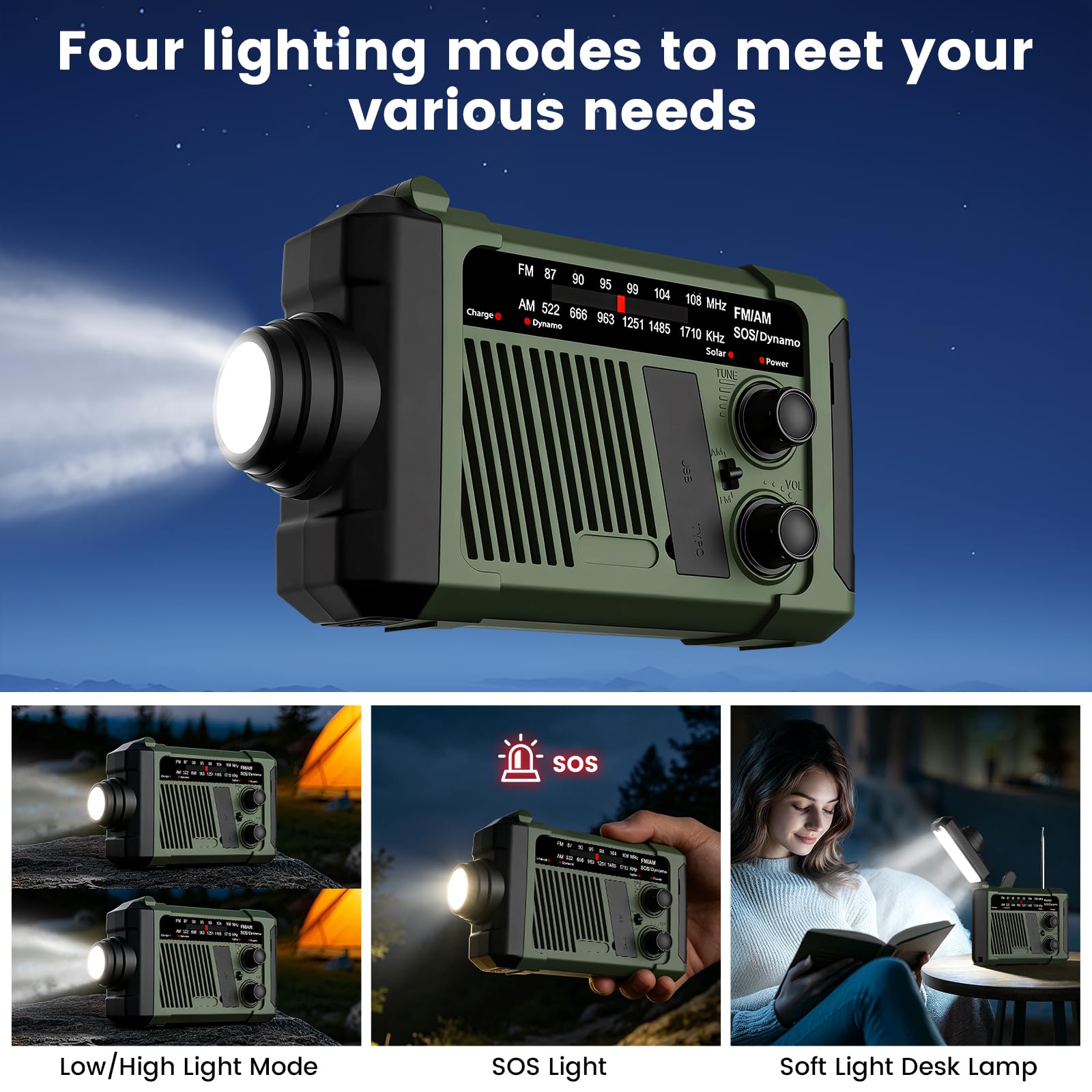 NOAA AM FM Radio météo d'urgence portable à manivelle, fonctionne à l'énergie solaire/à piles, lampe de poche pour intérieur et extérieur