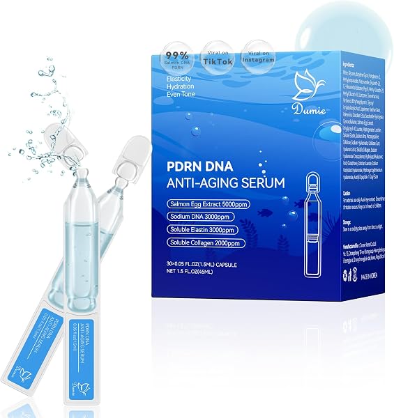 Salmon DNA PDRN Anti-Aging Serum, 5000ppm Salmon Egg DNA Ampoule, 2000ppm Collagen, Glutathione, Niacinamide & 6 Hyaluronic Acids, Korean Skincare for Wrinkles & Radiance,0.05 fl.oz x 30e