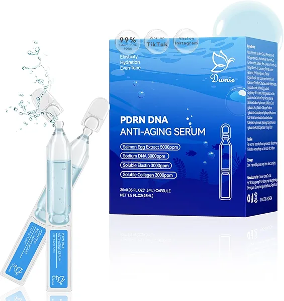 Salmon DNA PDRN Anti-Aging Serum, 5000ppm Salmon Egg DNA Ampoule, 2000ppm Collagen, Glutathione, Niacinamide & 6 Hyaluronic Acids, Korean Skincare for Wrinkles & Radiance,0.05 fl.oz x 30e