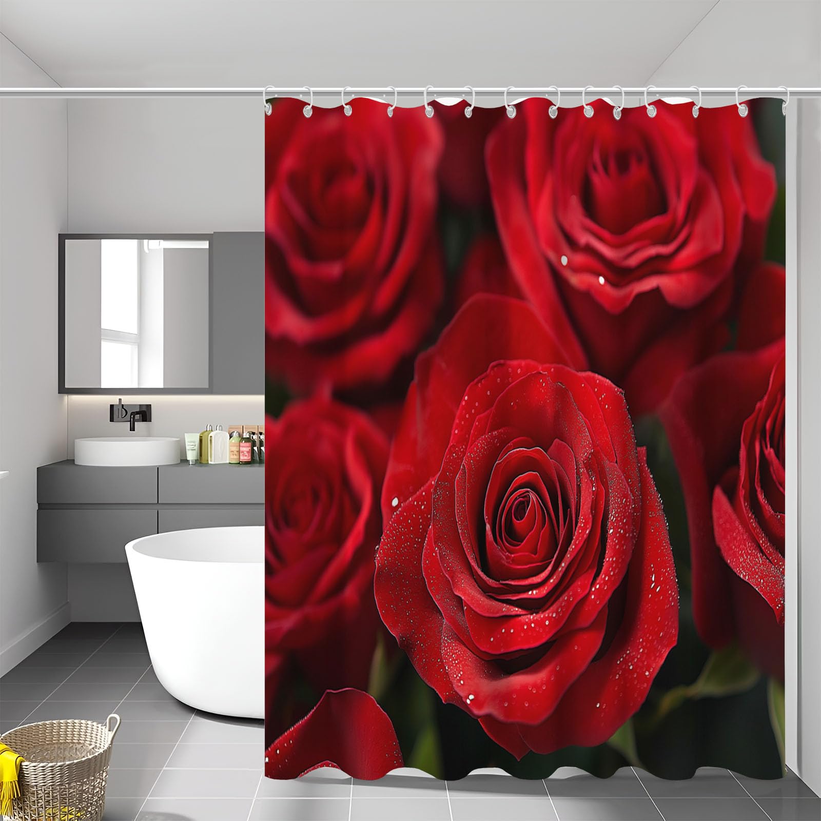 Rideau de douche rose rouge romantique pour rafraîchir votre salle de bain