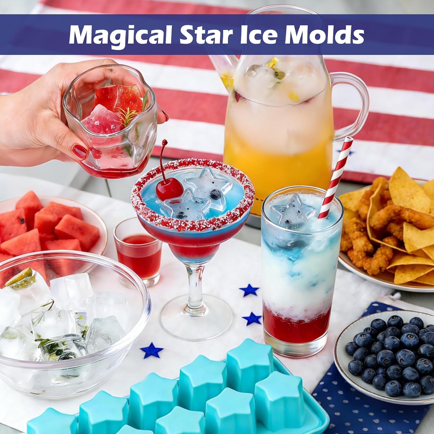 Webake Star Ice Cube Tray with Lid, 2 Packs Silicone Star Ice Molds for Freezer, Reusable Ice Cube Trays for Cocktails, Whiskey & Chilled Drinks