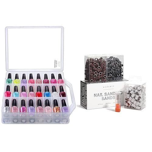Makartt Organizador de esmalte de uñas, soporte universal transparente para 48 botellas, paquete con brocas de uñas, bandas de lijado para taladro