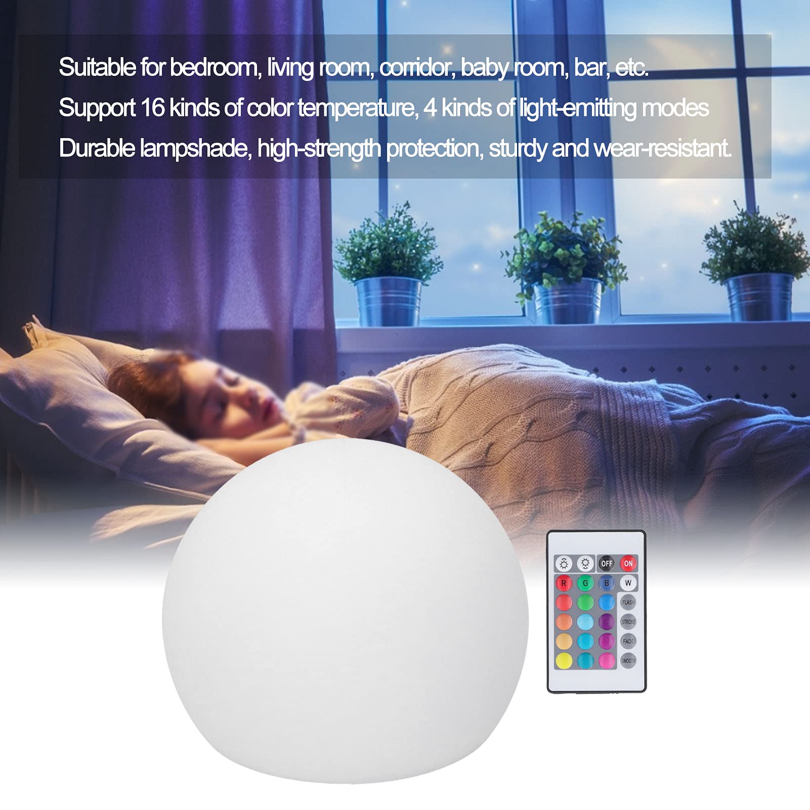 Boule lumineuse LED, lampe boule, lampe globe RGBW Lampe LED Globe Light Moon Light Lampe à piles avec télécommande 24 touches 16 couleurs à intensité variable 4 modes