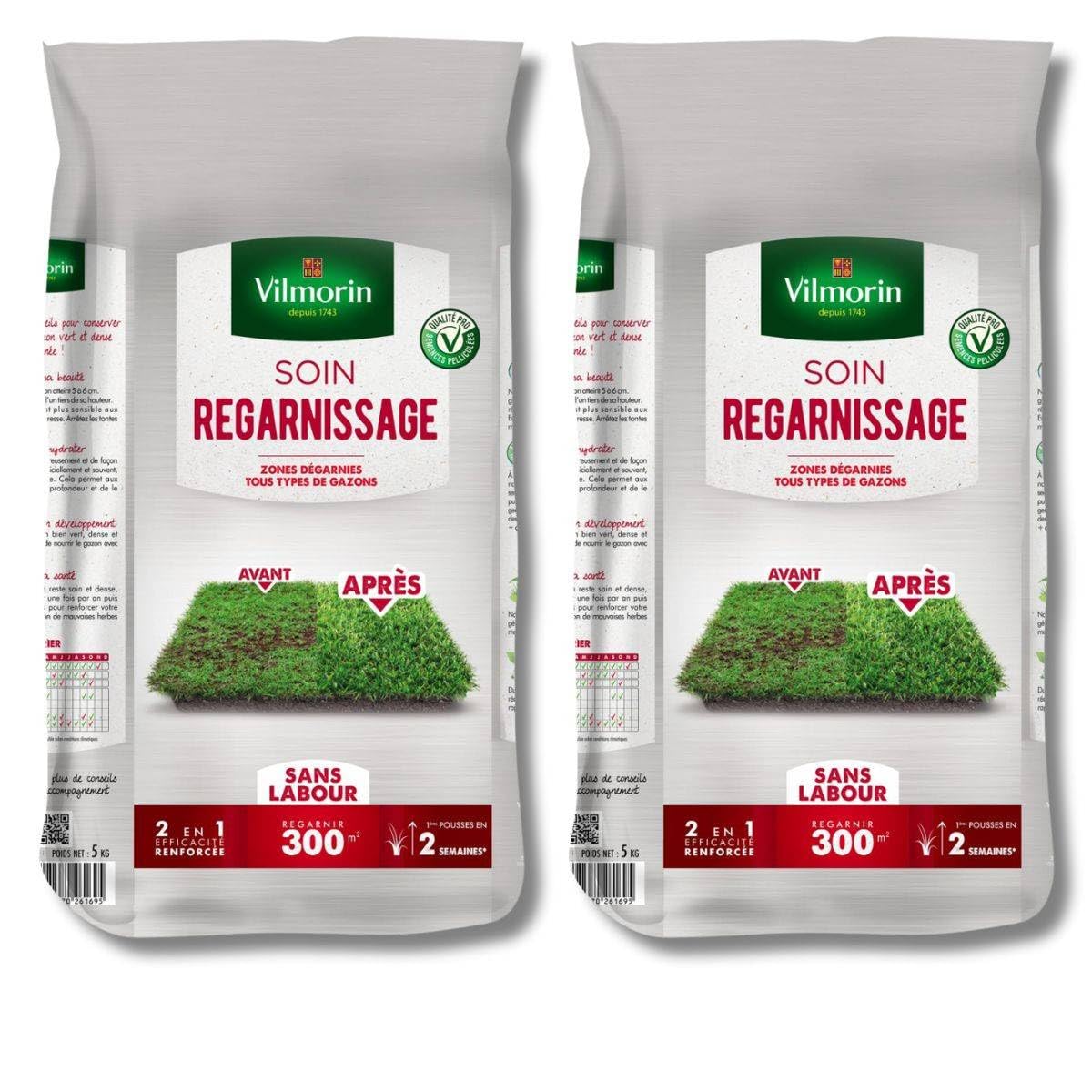 Lot Gazon Regarnissage Vilmorin 2x5kg - Pelouse 600m² Dense & Résistante