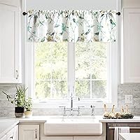 Vista 183 de VOGOL Cenefas con patrón de pájaros para ventanas de cocina, cenefa texturizada de lino con estampado floral y pájaros para ventanas pequeñas