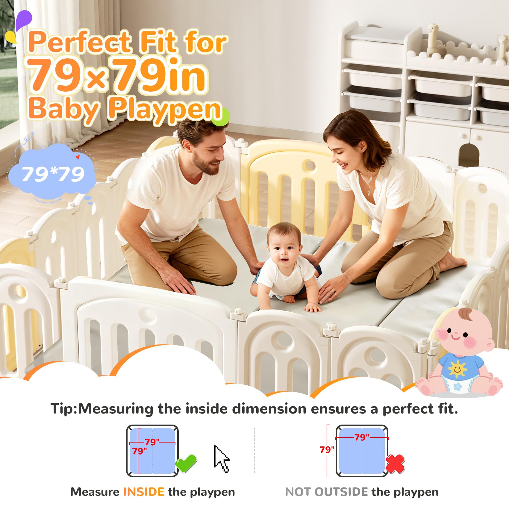 Baby-Spielmatte aus PU-Leder, 3,6 cm dick, faltbar, wasserdicht, 79 × 79 cm, ungiftig, leicht zu reinigen, verdickter Schaumstoff gepolstert, perfekt für Bauchzeit & Krabbeln, Babys und Kleinkinder