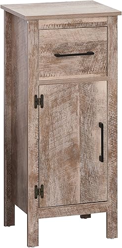 kleankin Armario de almacenamiento con cajón y estante ajustable para entrada o sala de estar, madera de granero