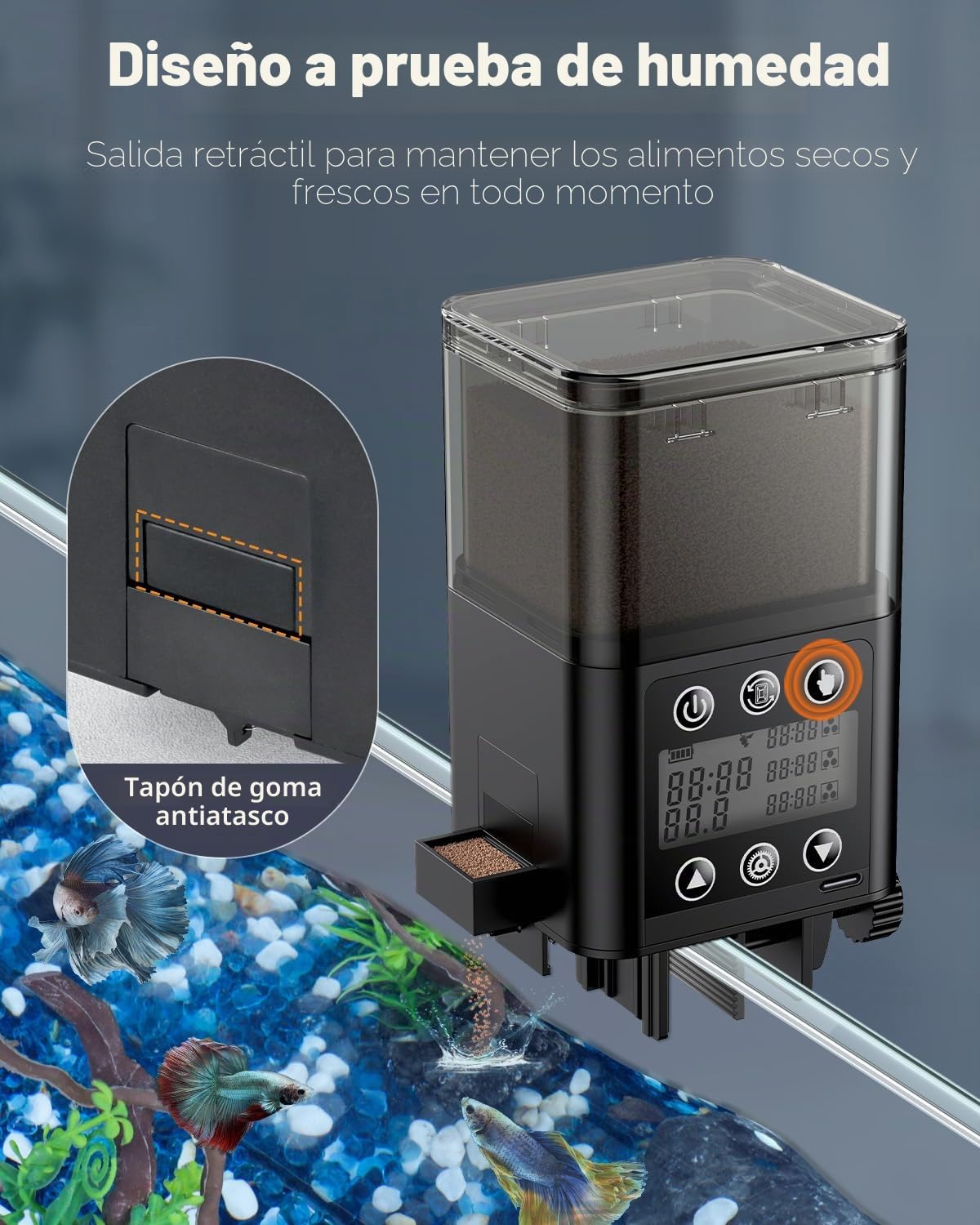 Pawfly Alimentador Automático de Peces para Acuarios, Recargable por USB para Vacaciones, Dispensador Automático de Alimento Ajustable de 320 mL con Temporizador, para Gránulos y Pellets en Polvo