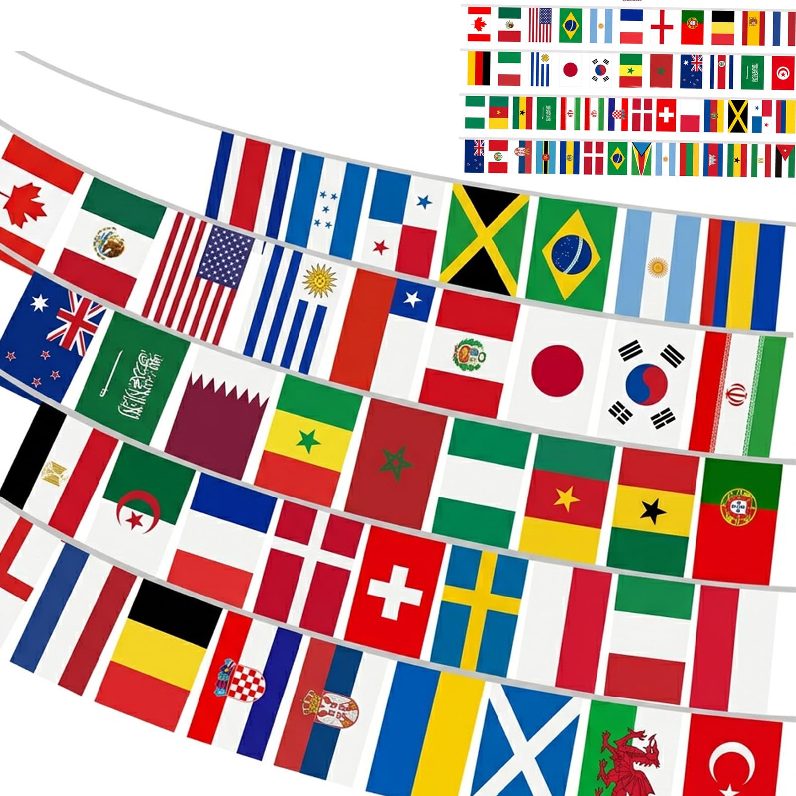 HOMAVEL 50Pcs World Flag Bunting 15m Long 14x21cm - 48 Countries Nations International Flags for World Cup 2026 Party Decorations, Double Sided Fabric Banner for Football Bar Club Garden Street Decor — image 1