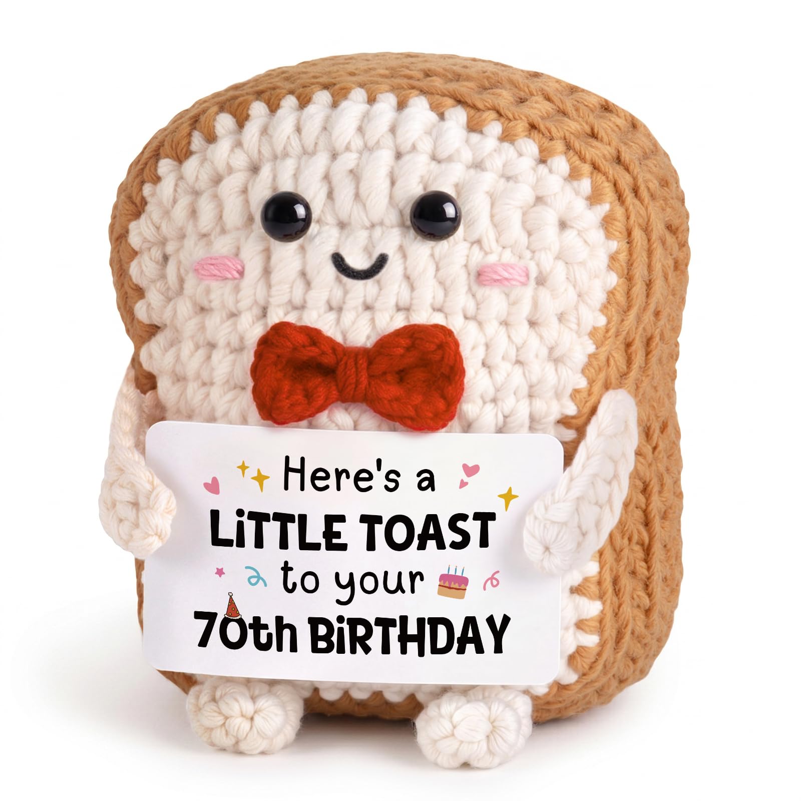 70th Birthday Gift for Women Men, Crochet Toast with 70th Birthday Card — image 1