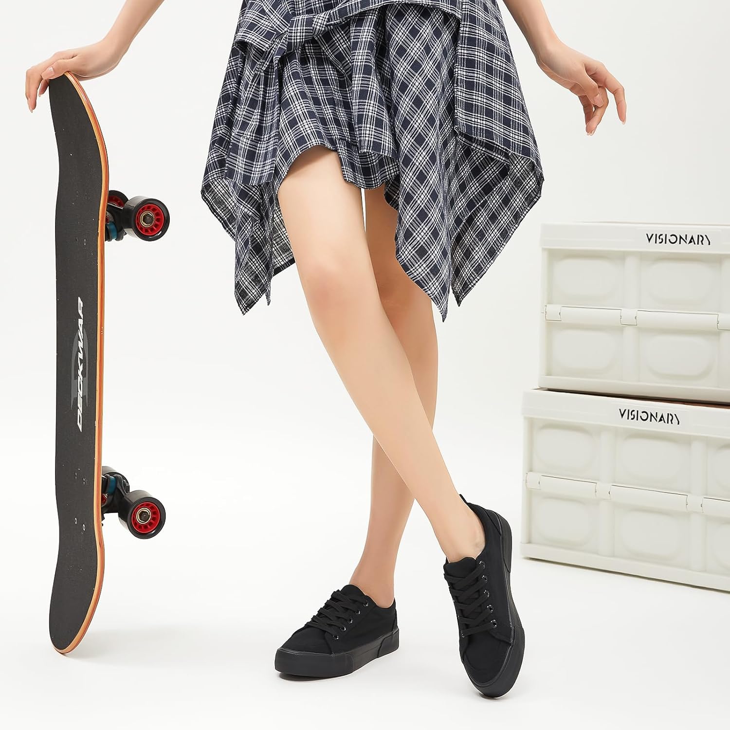 Uoidru Canvas Shoes for Women White Tennis Sneakers Womens Black Shoes Casual Comfortable Low Top Skateboard Fashion Sneakers - Image 3