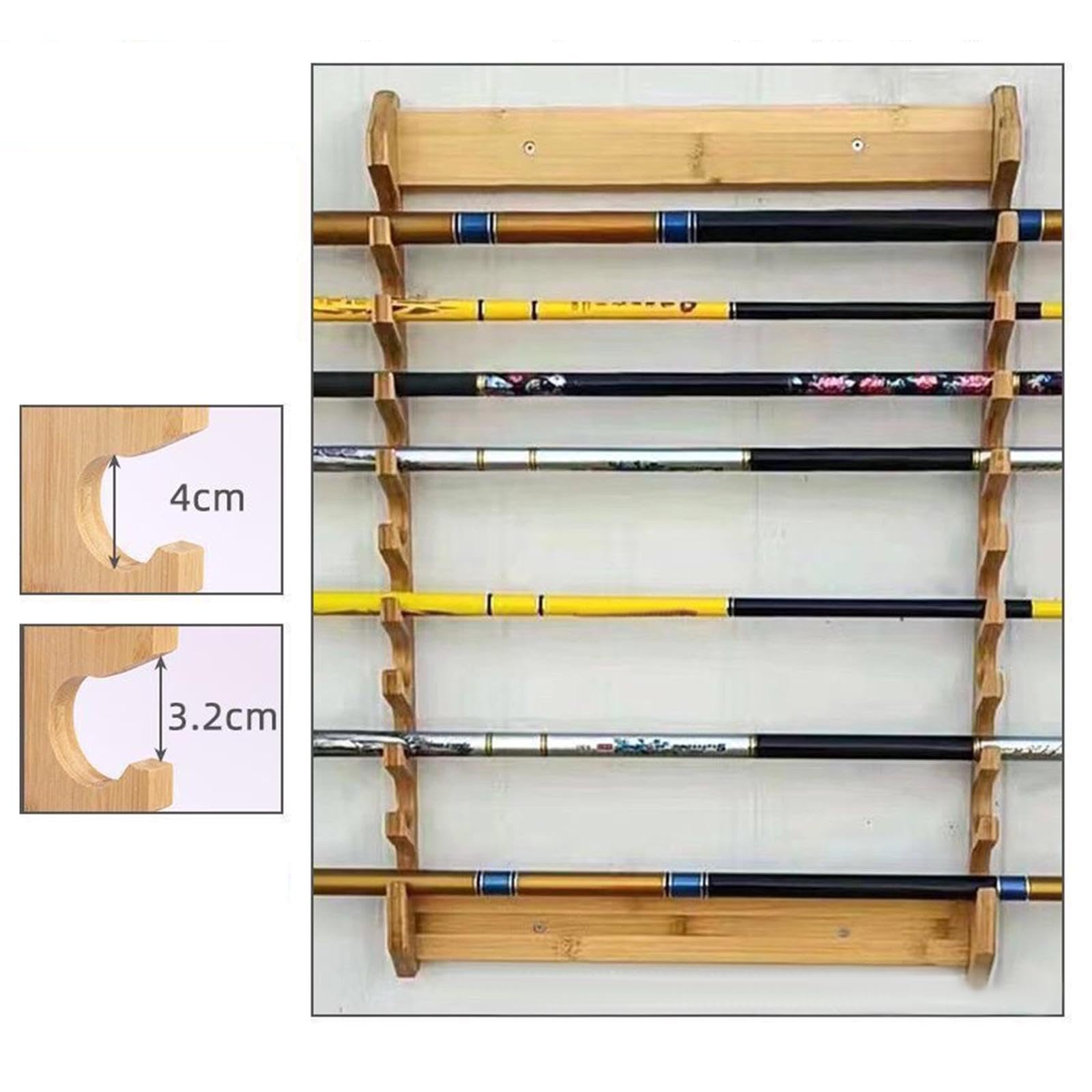 Porta Canne da Pesca, Organizer Multistrato in Legno, Supporto per Canne da Pesca, Espositore per Stecche da Biliardo, Ideale per Casa, Regal