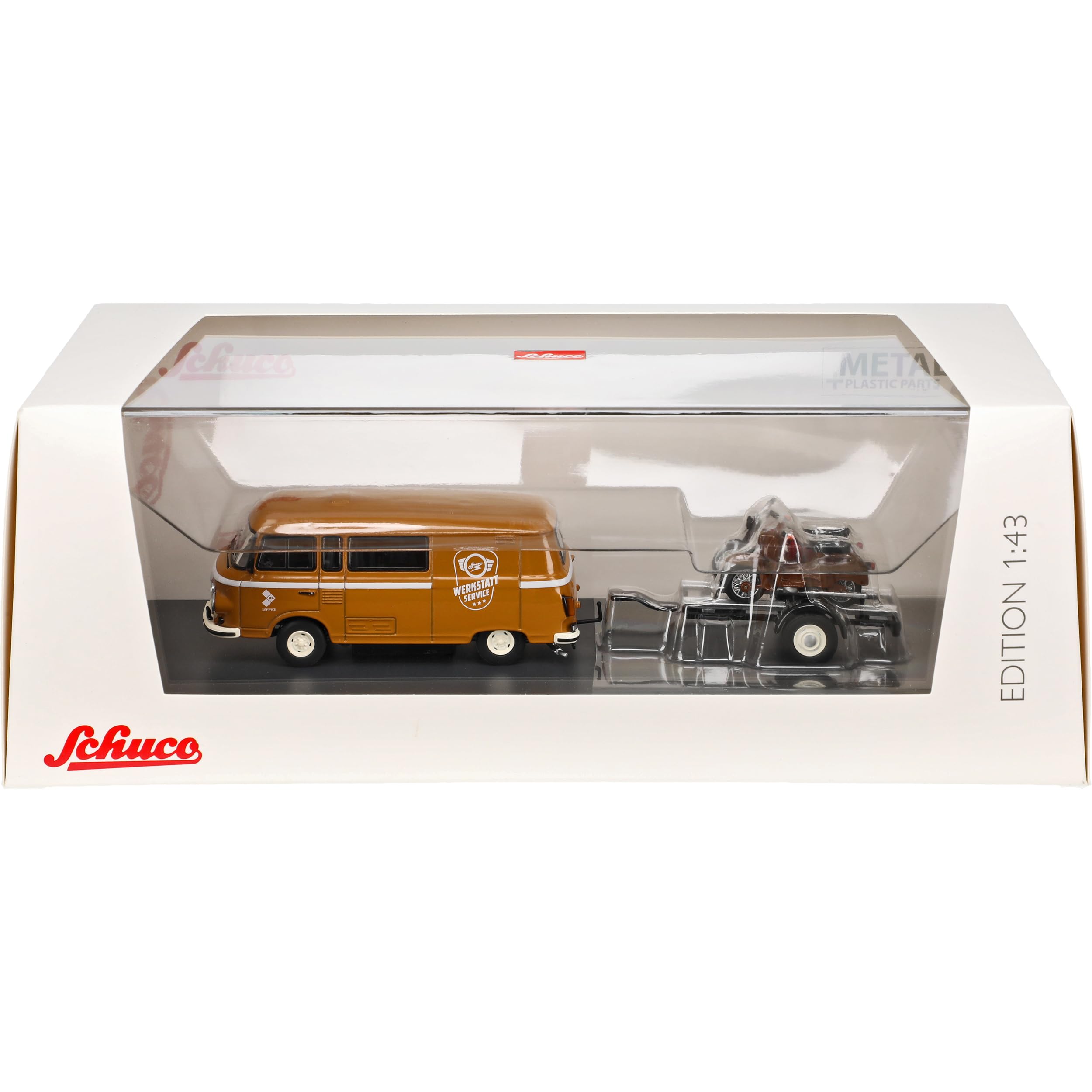 Barkas B1000 Transporter Braun Werkstatt Service mit Anhänger und 2X Simson DDR 1961-1990 1/43 Schuco Modell Auto mit individiuellem Wunschkennzeichen