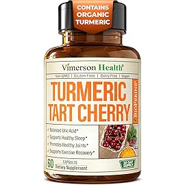 Turmeric Curcumin Supplement with 10:1 Tart Cherry Extract & Celery Seed Extract - Natural Uric Acid Balance, Joint Health & Sleep Aid - Turmeric Curcumin with Black Pepper. 60 Tart Cherry Capsules