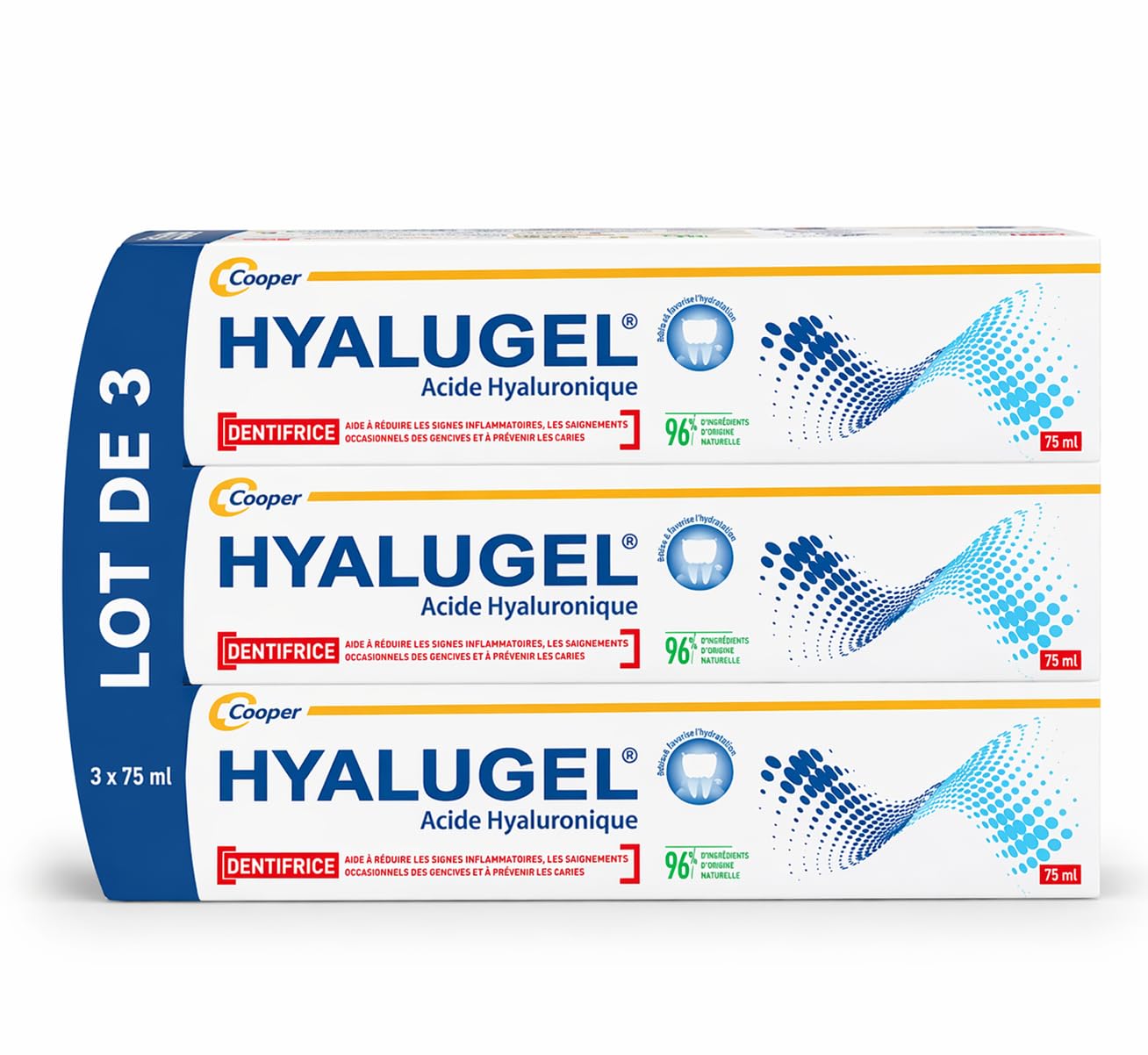 Dentifrice Acide Hyaluronique 75 ml – Lot de 3 – Soin Gencives Sensibles, Apaise & Réduit les Saignements – Protection Quotidienne Buccale – Formule Expert