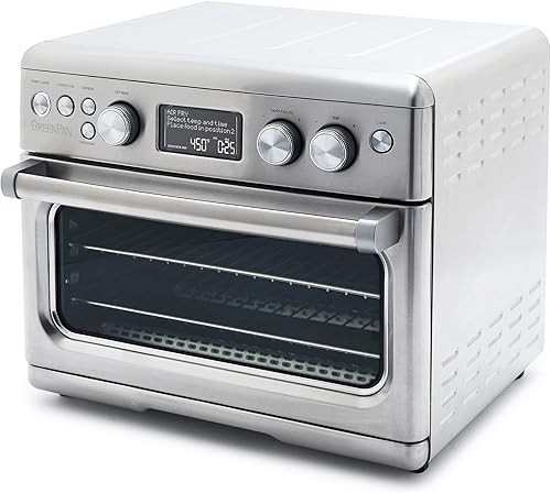 GreenPan Horno de convección Elite 13 en 1 y freidora de aire, bandeja de cerámica sin PFOA y PFAS y bandeja para pizza, estantes ajustables,