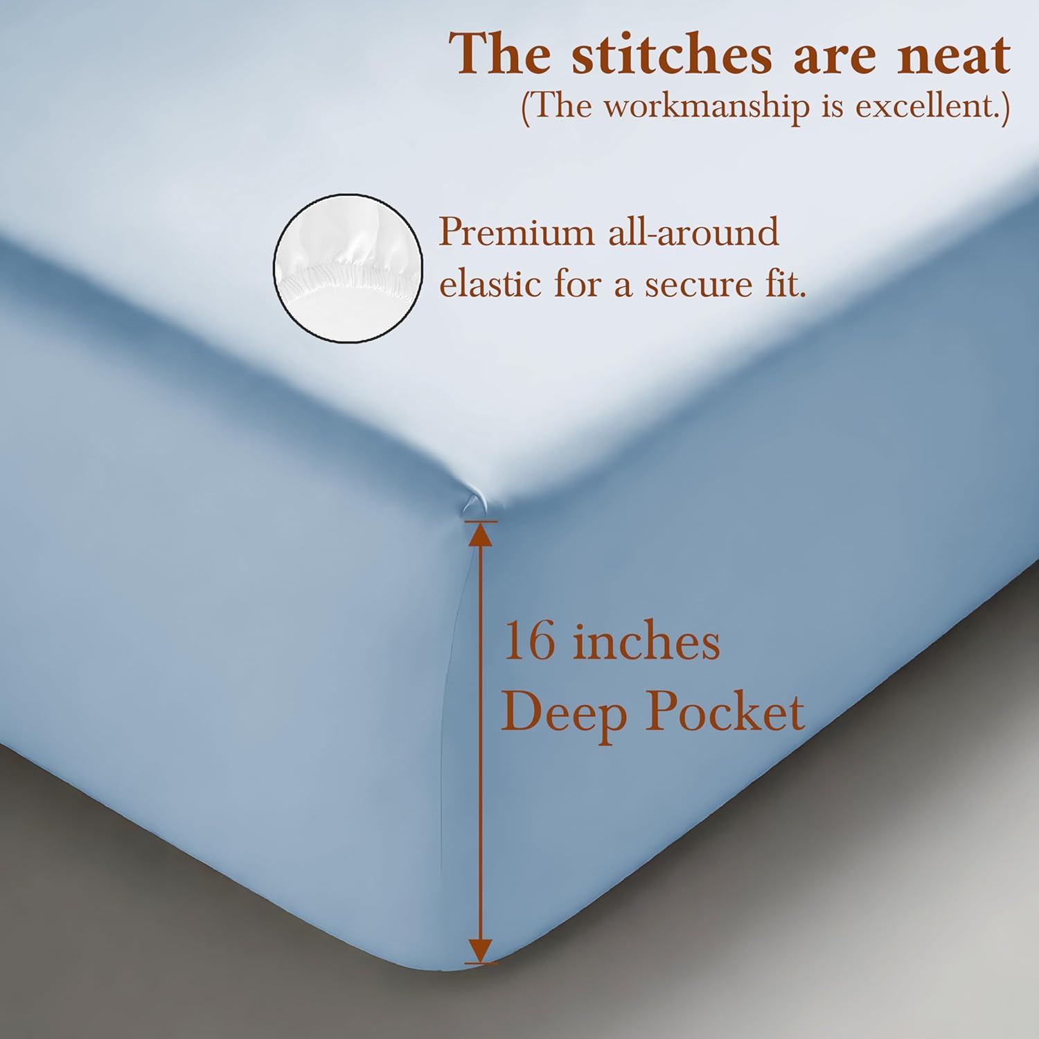 Linenwalas 1200 Thread Count American Cotton Sheets - 100% Supima Cotton Thick, Heavy, Soft Sateen-Hotel Style Premium Luxury 4Pcs Sheet Set Fits Upto 17" Deep Pocket Mattressess (King, Baby Blue) - Image 3