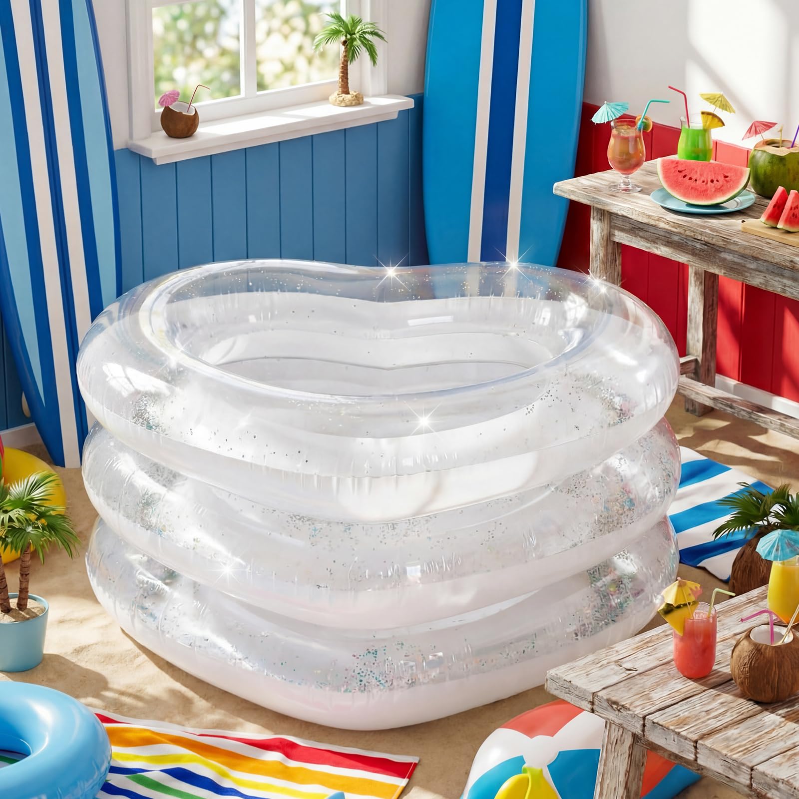 Junkin 110 cm x 90 cm bianco cuore piscina galleggiante addio al nubilato gonfiabile nuoto sposa piscina anello acqua sdraio tubo nuoto per fidanzamento, matrimonio, festa estiva in spiaggia