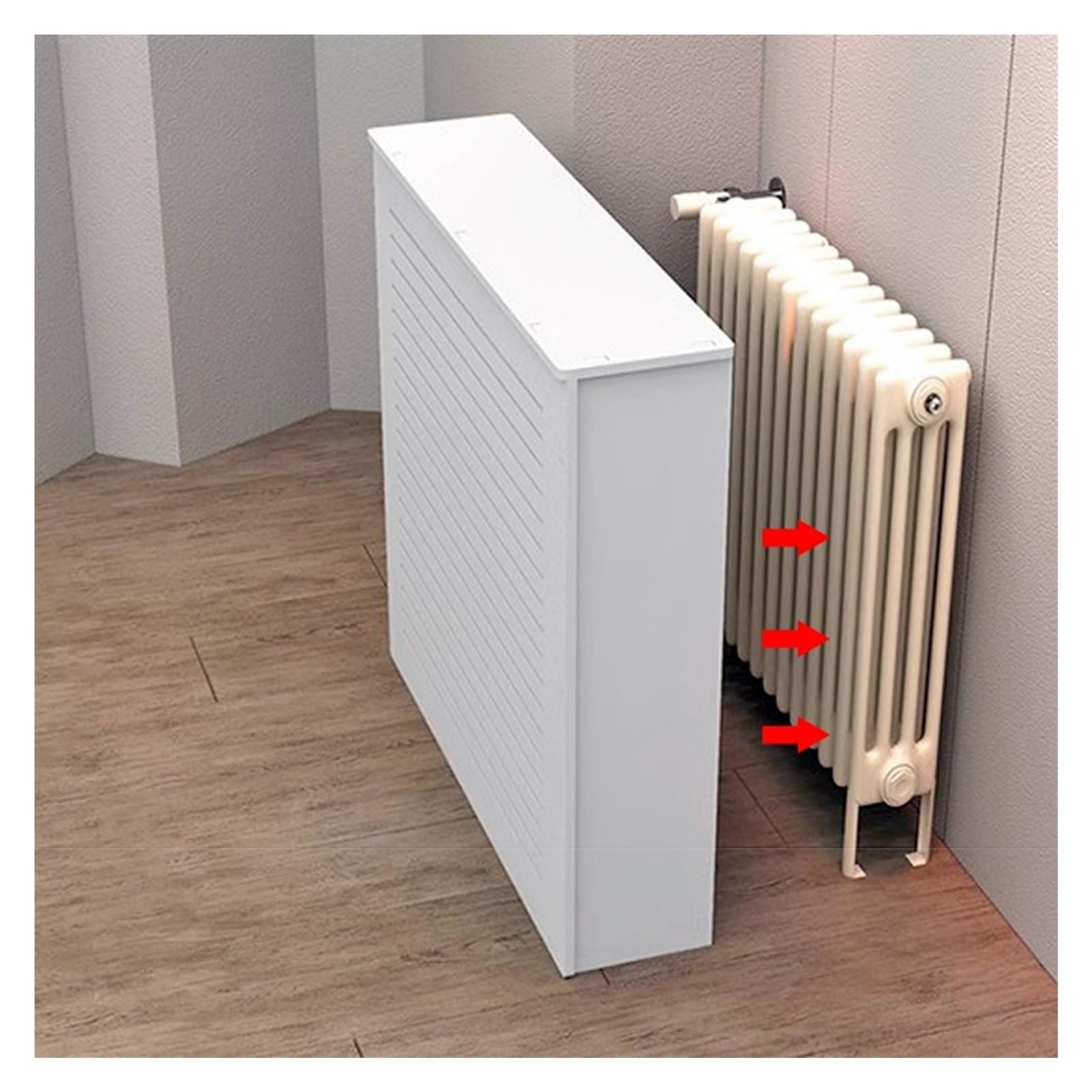 Cubierta de calentador ventilada de alta calidad, oculta tuberías y radiadores de vapor, segura para baños, armario de válvula de interruptor de suelo, listones horizontales, 50 x 70 x 15 cm