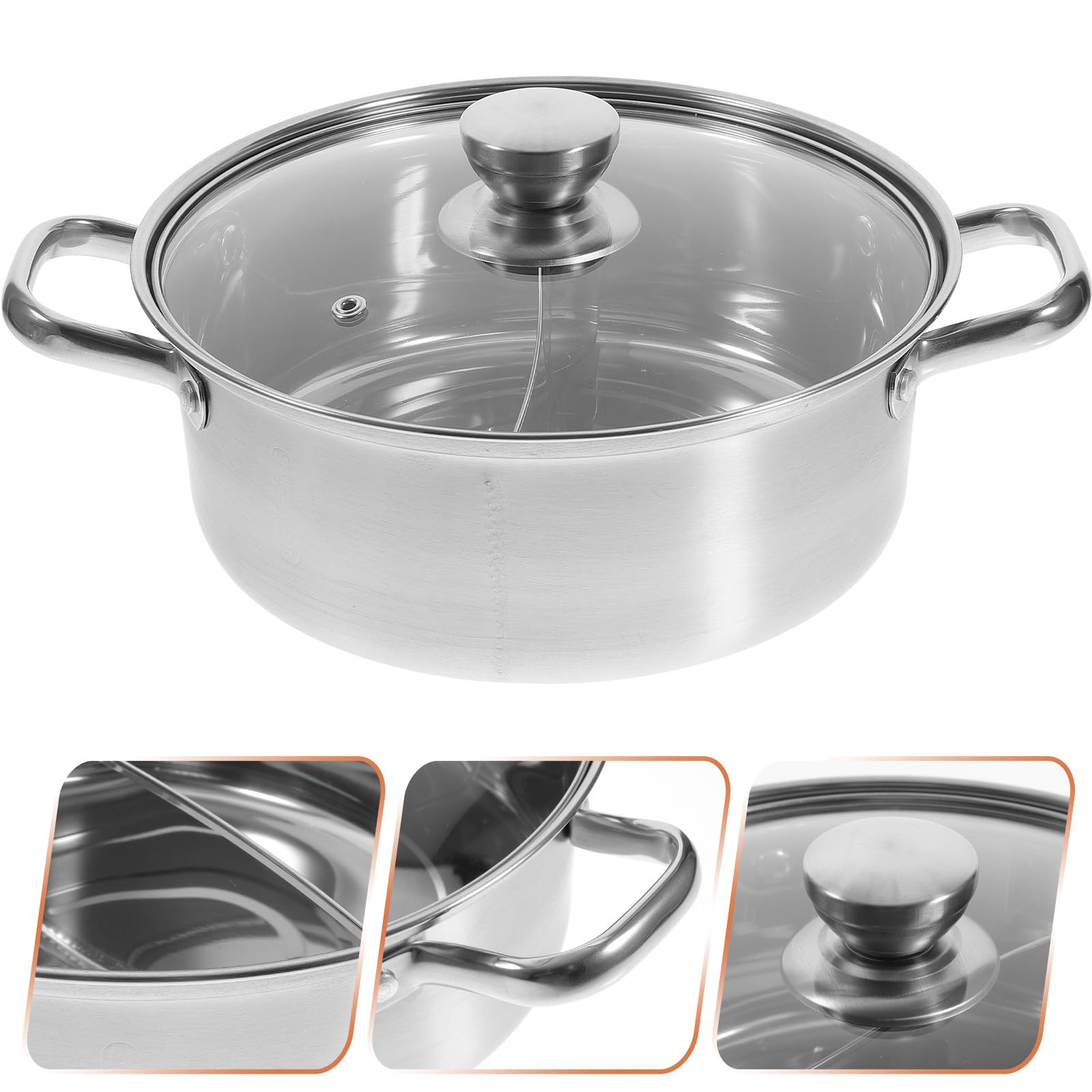 Housoutil Pentola Hot Pot in Acciaio Inossidabile Doppio Divisore, Facile da Pulire di Fattura Fine, Adatta a Cucina a Gas e Induzione