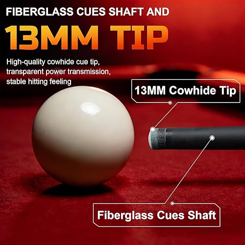 Miniatura 3 de KMISE Taco de piscina compuesto de grafito de fibra de vidrio, 20 onzas, 0.512 in, punta de taco de una sola pieza, 58 pulgadas, palo de billar