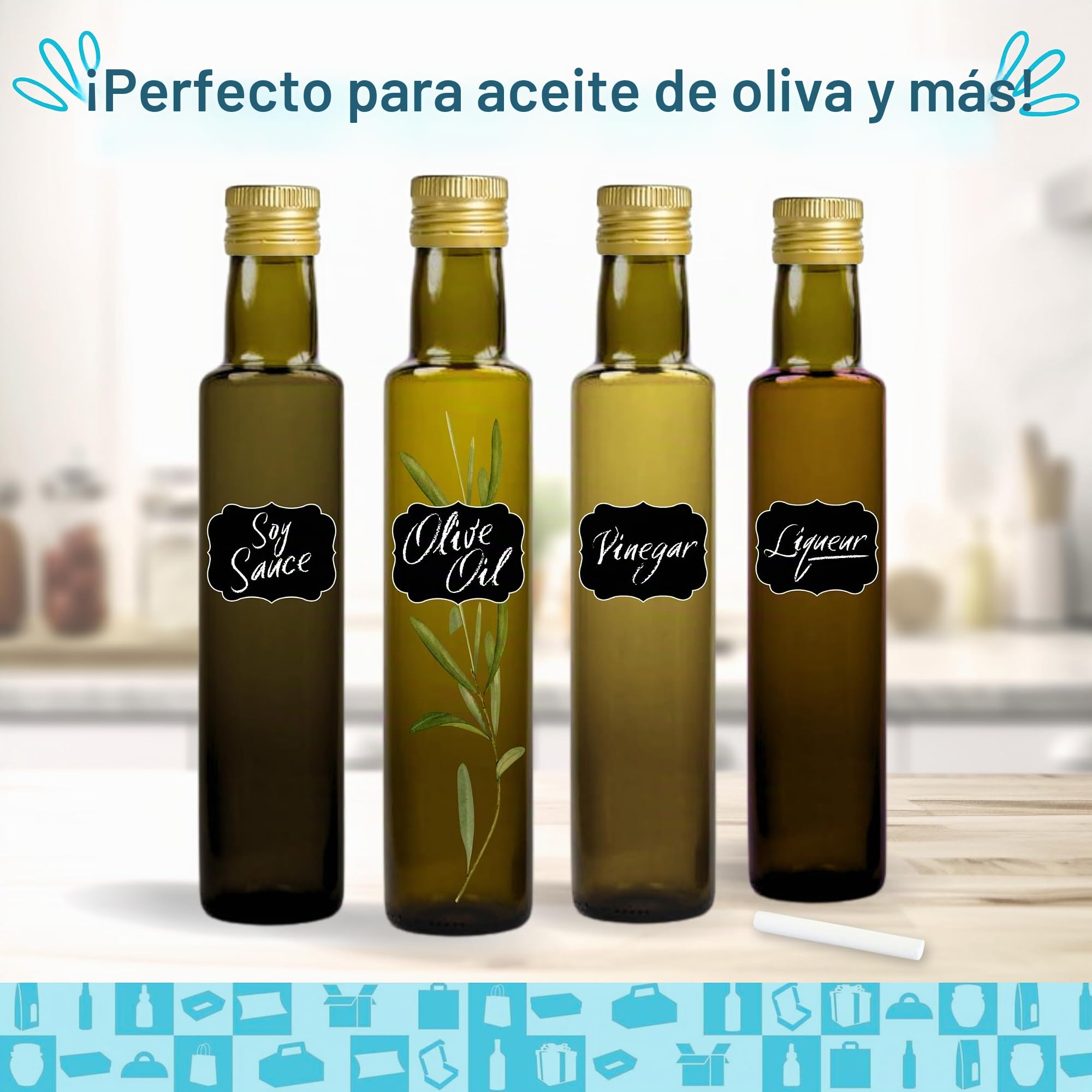 Espirito Rebelde 20 botellas de cristal oscuro 250 ml con tapón de rosca dorado + 20 cajas | Aceite de oliva, vinagre, alcohol, salsas | Aceiter