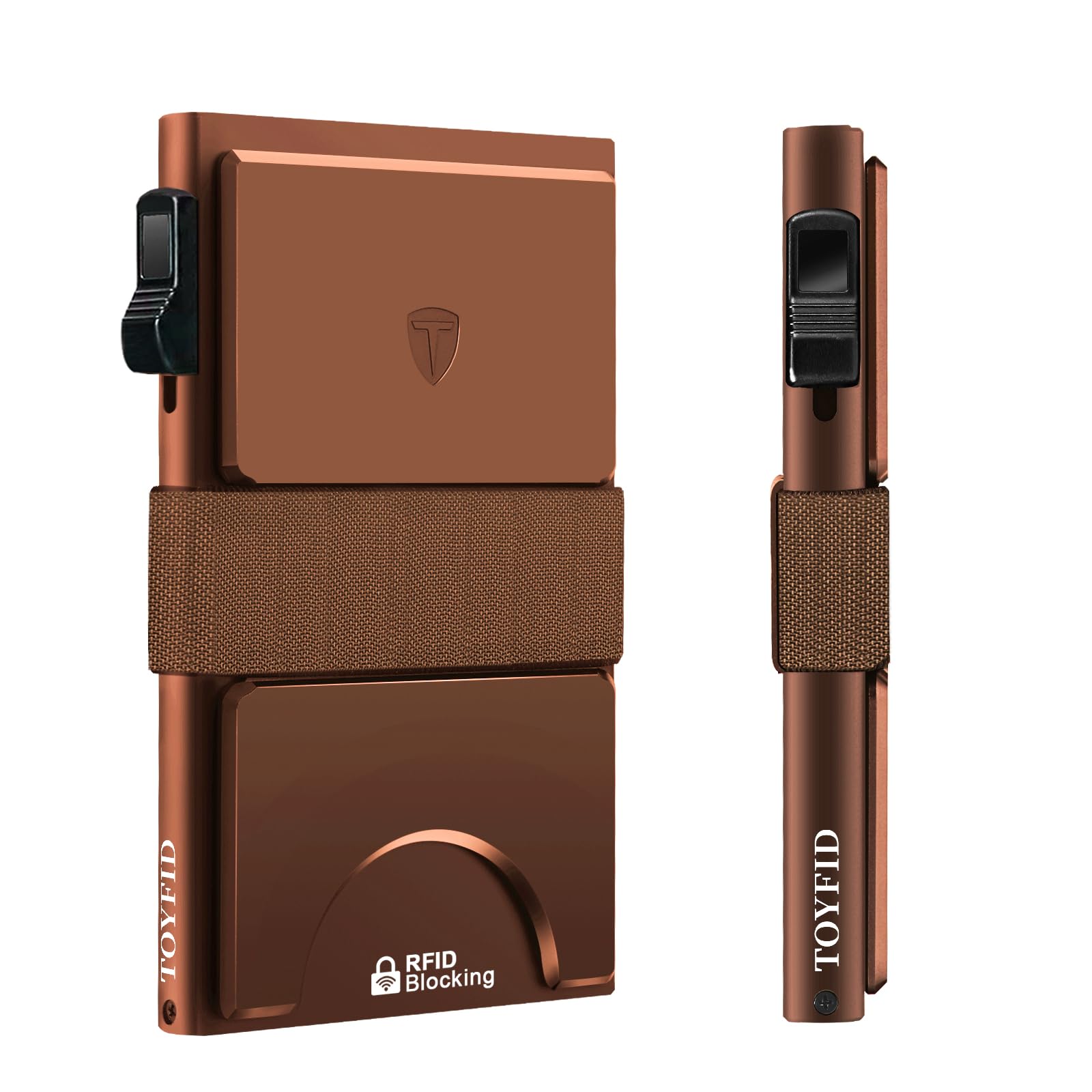 TOYFID Herren Geldbörse mit AirTag Steckplatz 12 Karten Papiergeld Organizer RFID Blockierender Kredit Karten Halter mit Auswurftaste Schneller Zugriff auf Bank Kredit Karten,Aluminium,Braun
