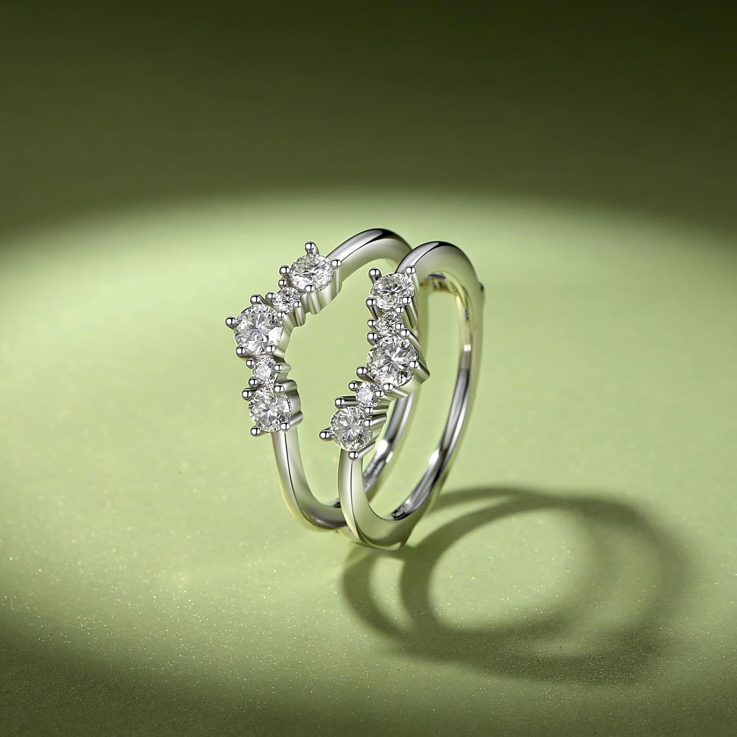 Moissanite Ring Enhancer for Women Curved Wedding Band Guard Ring 925 Sterling Silver 18K White Gold Plated 0.9CTTW Round Cut D Color VVS1 Moissanite Double Enhancer for Engagement & wift Gift - Image 3