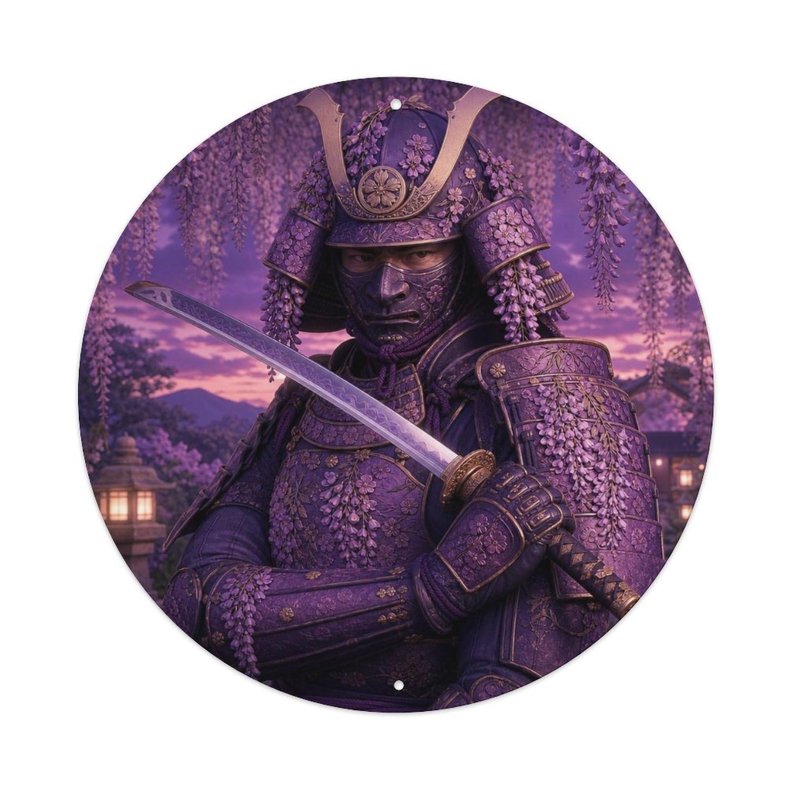 Okngb Style Shadow Lavender Dusk Blade Across Chest Katana Badge Metal Tin Sign Plaque Wall Decor For Cafe, Man Cave, Club Bar, Office, Home Garden Round Metal Poster 8X8inch
