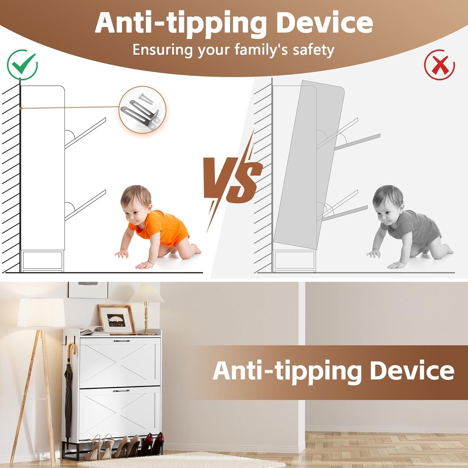 Shoe Cabinet Storage for Entryway Hidden Shoes Storage Cabinet with 2 Rattan Flip Drawers, Shoes Cabinet with Adjustable Shelves for Entryway, Hallway, Shoe Organizer Cabinet, White