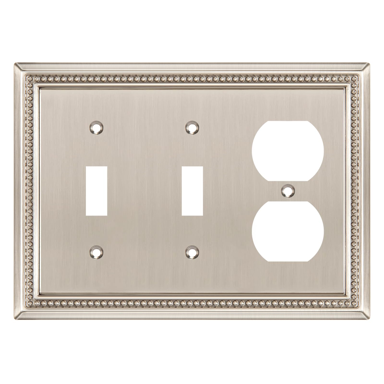 Henne Bery Sunken Pearls Heavy Duty Decorative Wall Plate Switch Plate Outlet Cover (Double Toggle/Single Duplex, Satin Nickel)