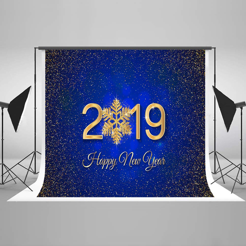 Kate 3x2m Foto Felice Anno Nuovo Sfondo 2019 Glitter Neve Fondali Blue d'oro Microfibre Sfondo per Festa Adulti Bambini Famiglia Ritratto Photo Studio Puntelli