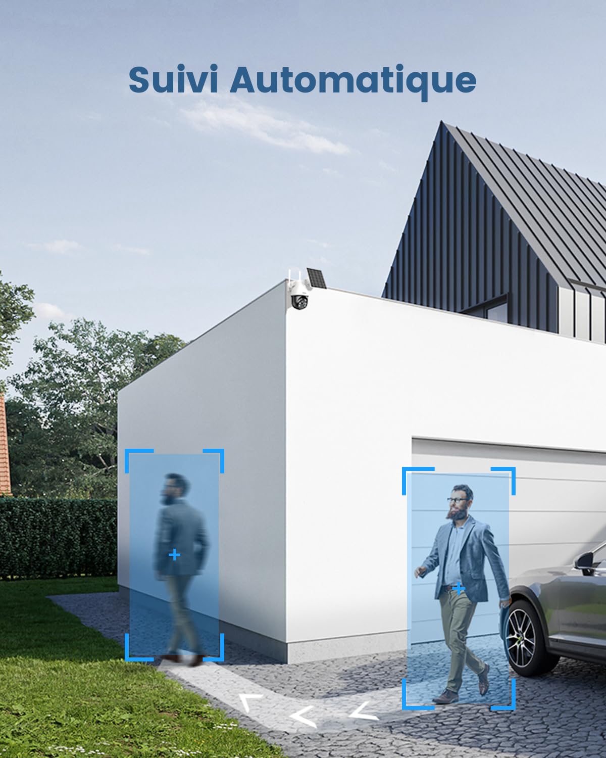 AOSU 3K Caméra Surveillance WiFi Extérieure sans Fil 5MP Solaire 360° PTZ Suivi Automatique Détection IA Personne/Véhicule Vision Nocturne Couleurs Alarme Lumineuse/Sonore 2 Pièces