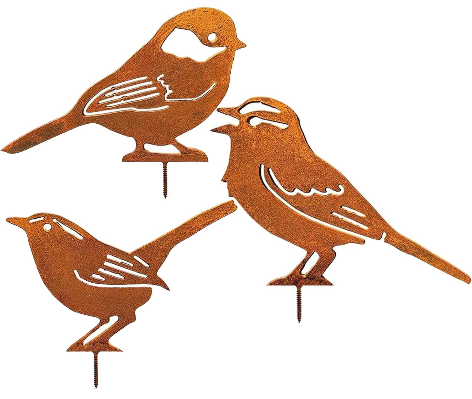 Voarge Rostiges Vögel Deko Rost, Edelrost Metall Vogel Stecker Gartendeko Rostoptik mit Schraubgewinde,für Holz Zaunfiguren Gartendeko (Rostiger Vogel(3))