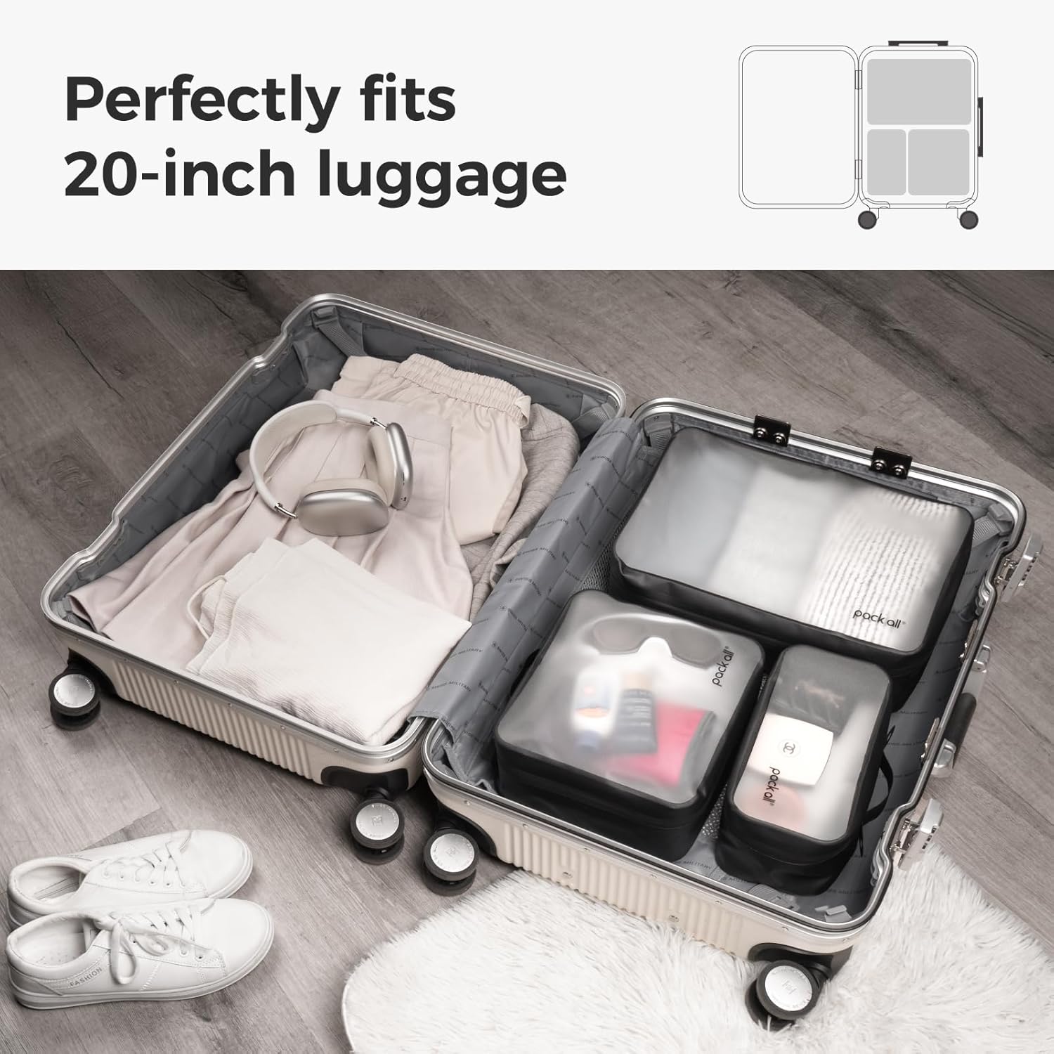 pack all Frosted Clear Organizer Pouch, Lightweight TPU Zipper Bag with Full Opening, Transparent Water-Resistant Toiletry & Gear Storage for Travel, Camping, Hiking and Daily Use (Small)