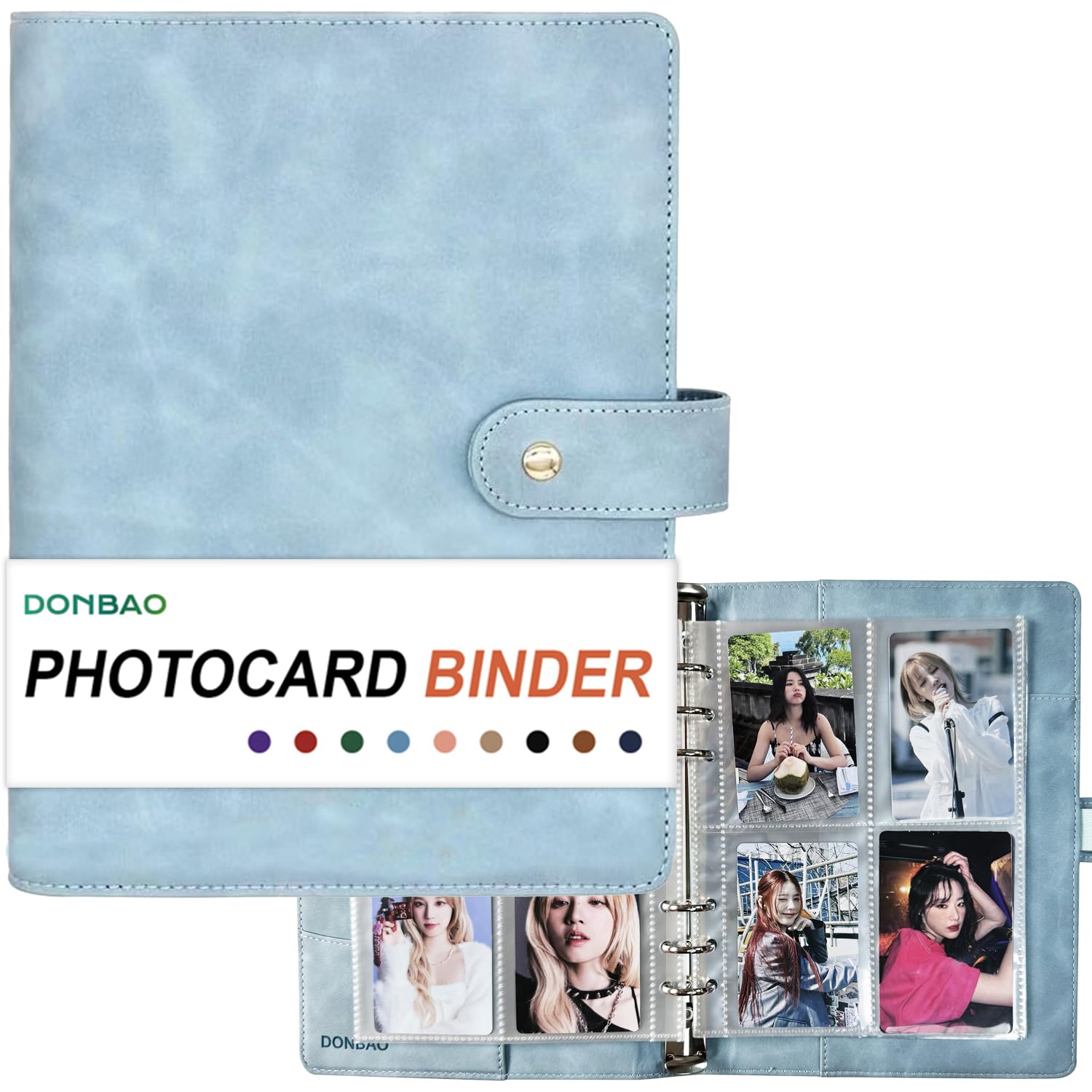Album fotografico A5 a 6 anelli Copertina raccoglore rosa Notebook in pelle PU Riutilizzabile Kpop Tesserino Macaron Raccoglore bianco Polaroid Raccogli libro  15