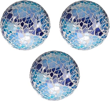 Premium Decorative Ball for Bowls,2.36" Centerpiece Bowls Mosaic Sphere Orbs Glass Ball for Home Decor Dining Thanksgiving Christmas Wedding Party Ornaments Coffee Table Decor3Pcs Bright Blue