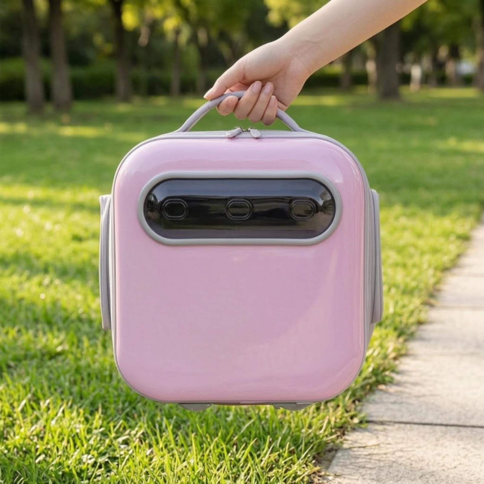 tín para Mascotas Mochila para Pequeño Portador Rígido Ventana te Ventilación Estructura Estable Material EVA Adecuado para Viajes al Veterinario Paseos al Aire Libre, Gris Claro