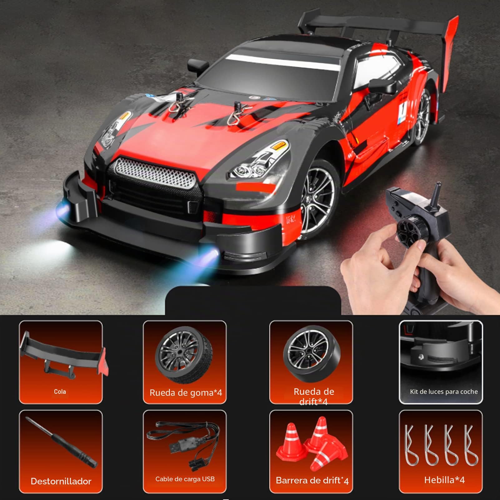 Goolsky Coche de Carreras RC 1/16 2.4GHz 4WD 40km/h Alta Velocidad - Regalo para s RTR Rojo