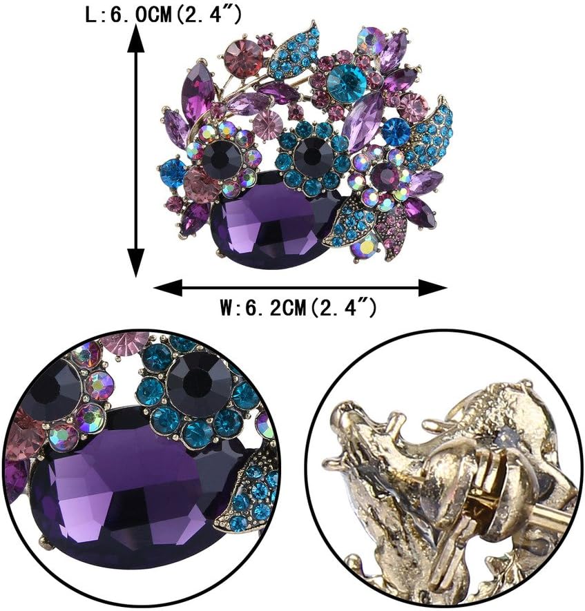 EVER FAITH Rhinestone Crystal Party Flower Leaf Vine Brooch - Image 4