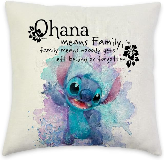 Ohana Means Family, Family Means Nobody Gets Left Behind or Forgotten- Decorative Linen Cushion Cover,Throw Pillow Cover 18x18 Inch, Birthday Gifts for Girls Boys, Square Couch Pillow Cover for Kids