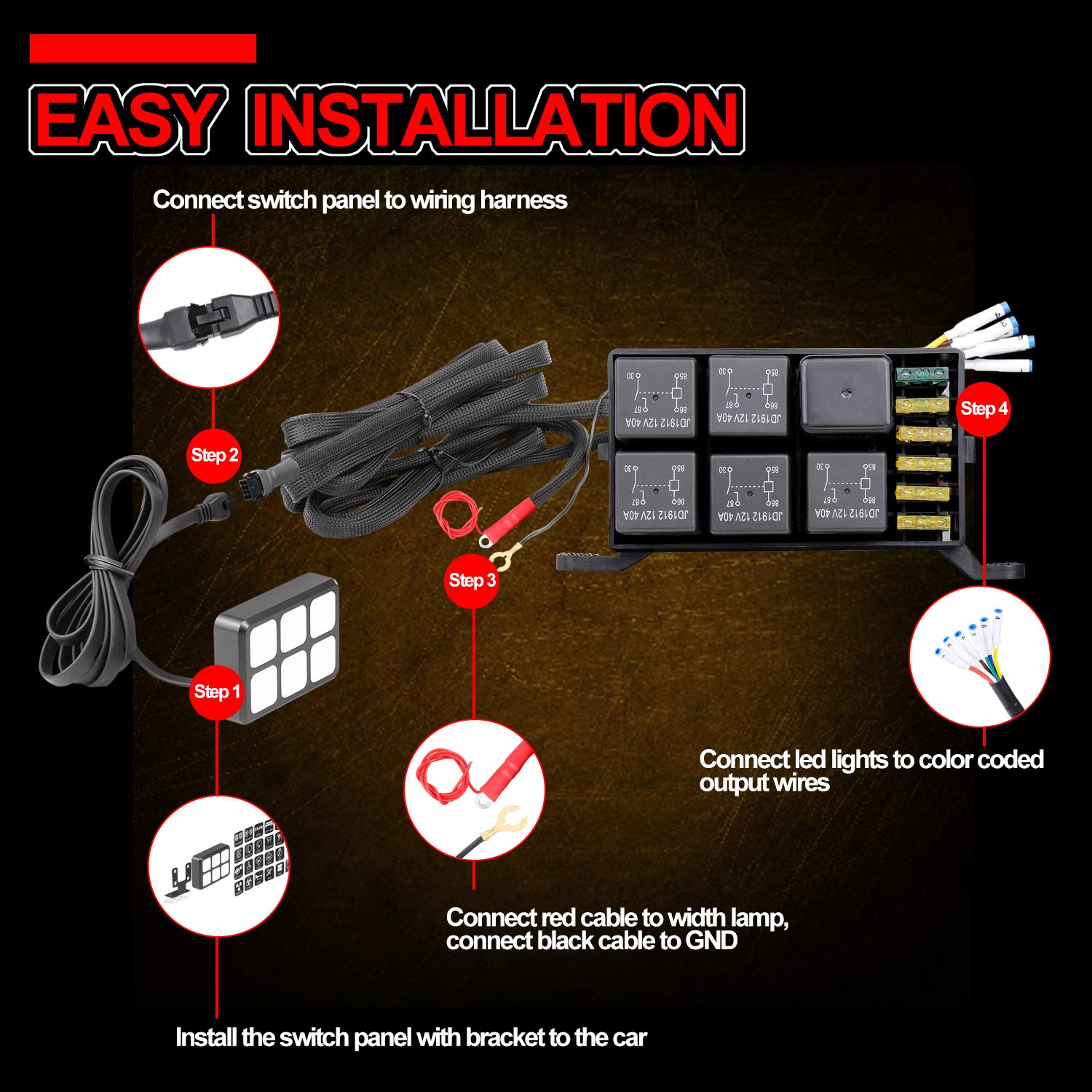 6 Gang Switch Panel, OFFROADTOWN Circuit Control Box Universal Button